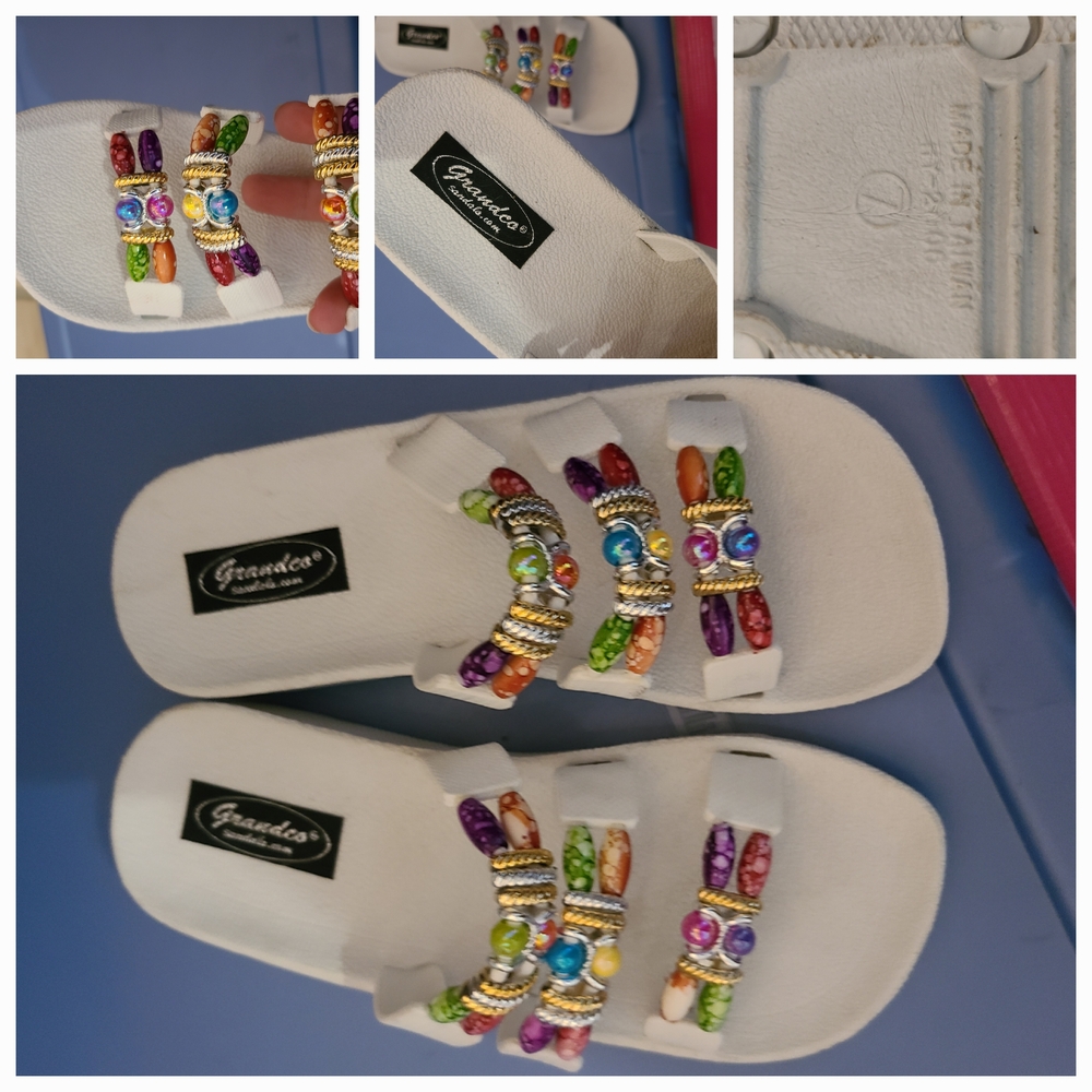 Grendha White Sandals with Colorful Beads Size 7